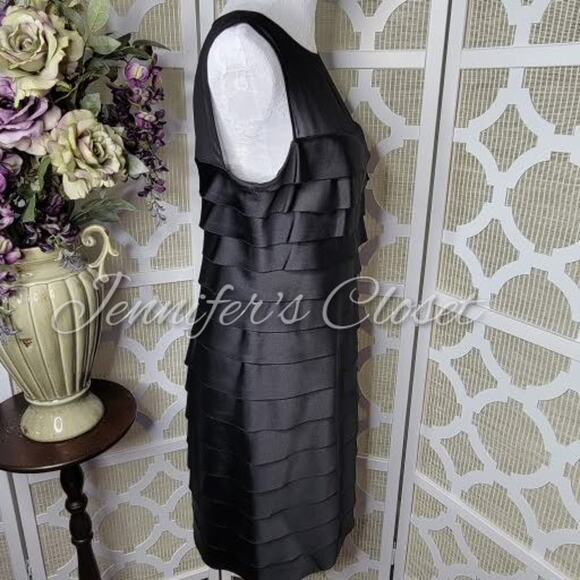 Jones Wear Dress Black Satin Tiered Cocktail Dress Size 10 - Picture 5 of 11